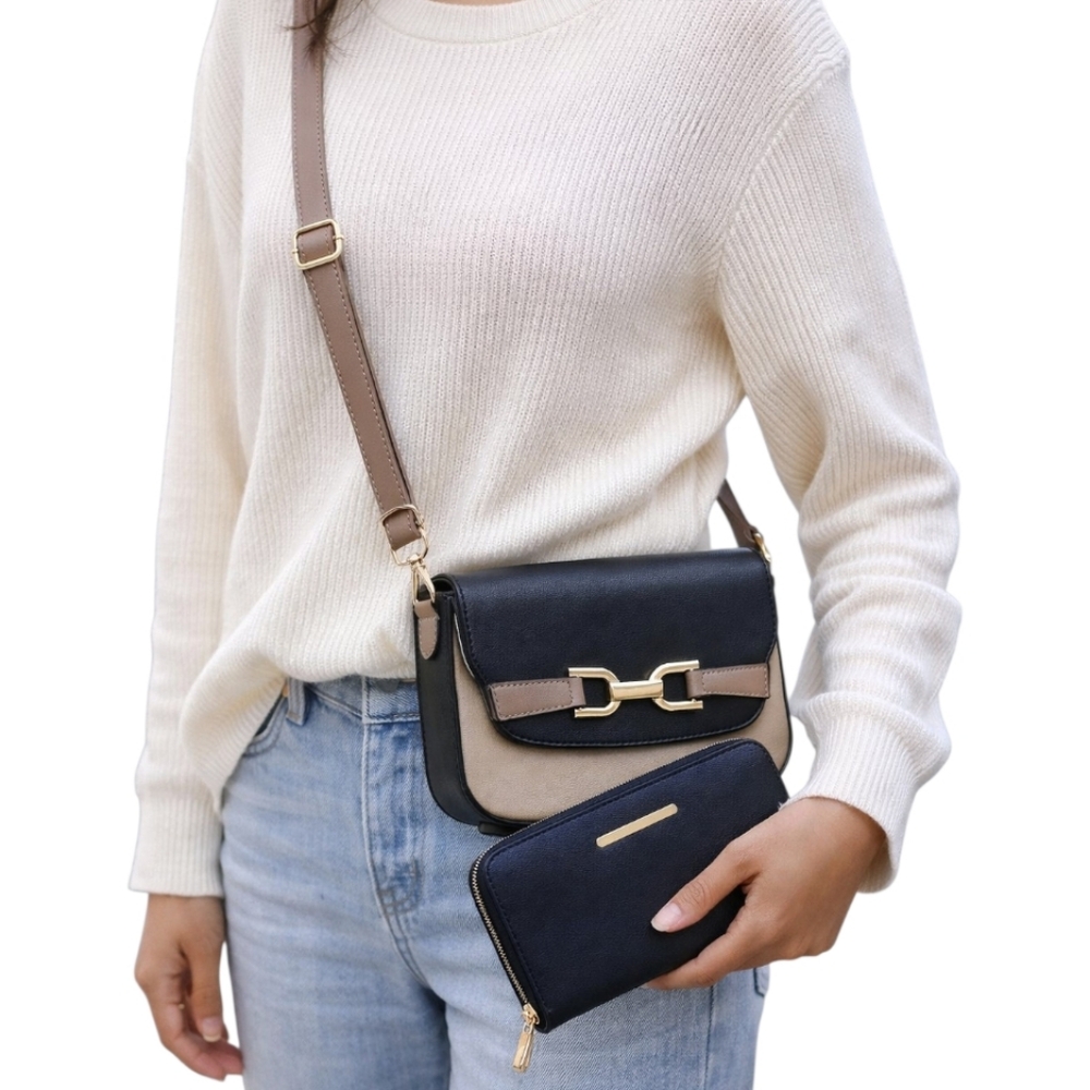 Black and grey Crossbody and Wallet Set